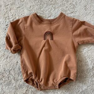 Rust Brown Baby Romper with Embroidered Rainbow